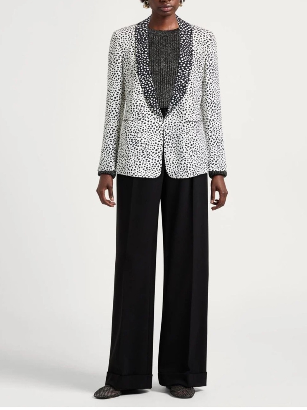 Marc Cain Black dot animal print Dalmatian Printed Blazer contrast luxe tailored